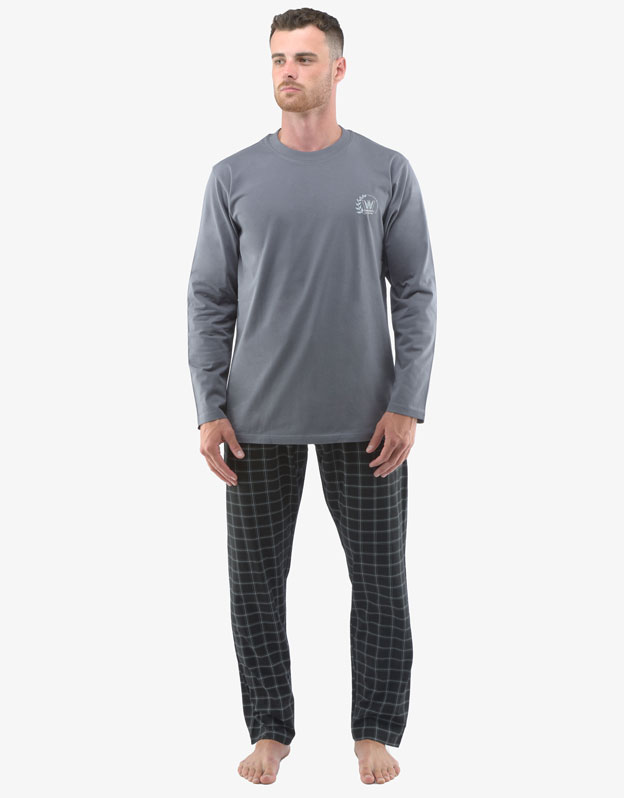 Pánské pyžamo dlouhé 79131P šedé  - Gina