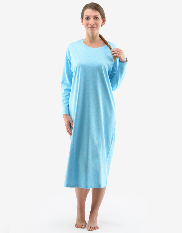 Dámská noční košilka 19131P dlouhý rukáv modrá - Gina