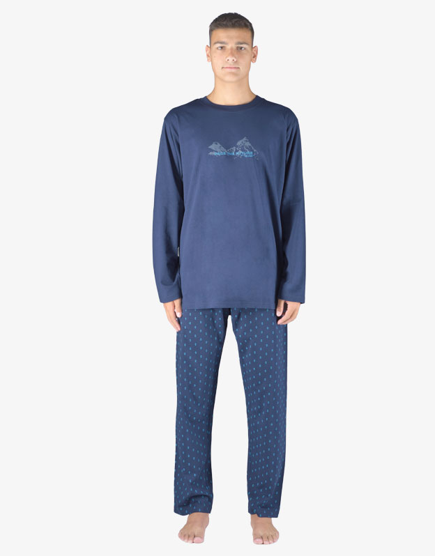 Pánské pyžamo dlouhé 79151P modré - Gina