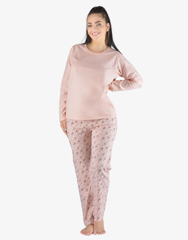 Dámské pyžamo dlouhé 19155P růžové - Gina 